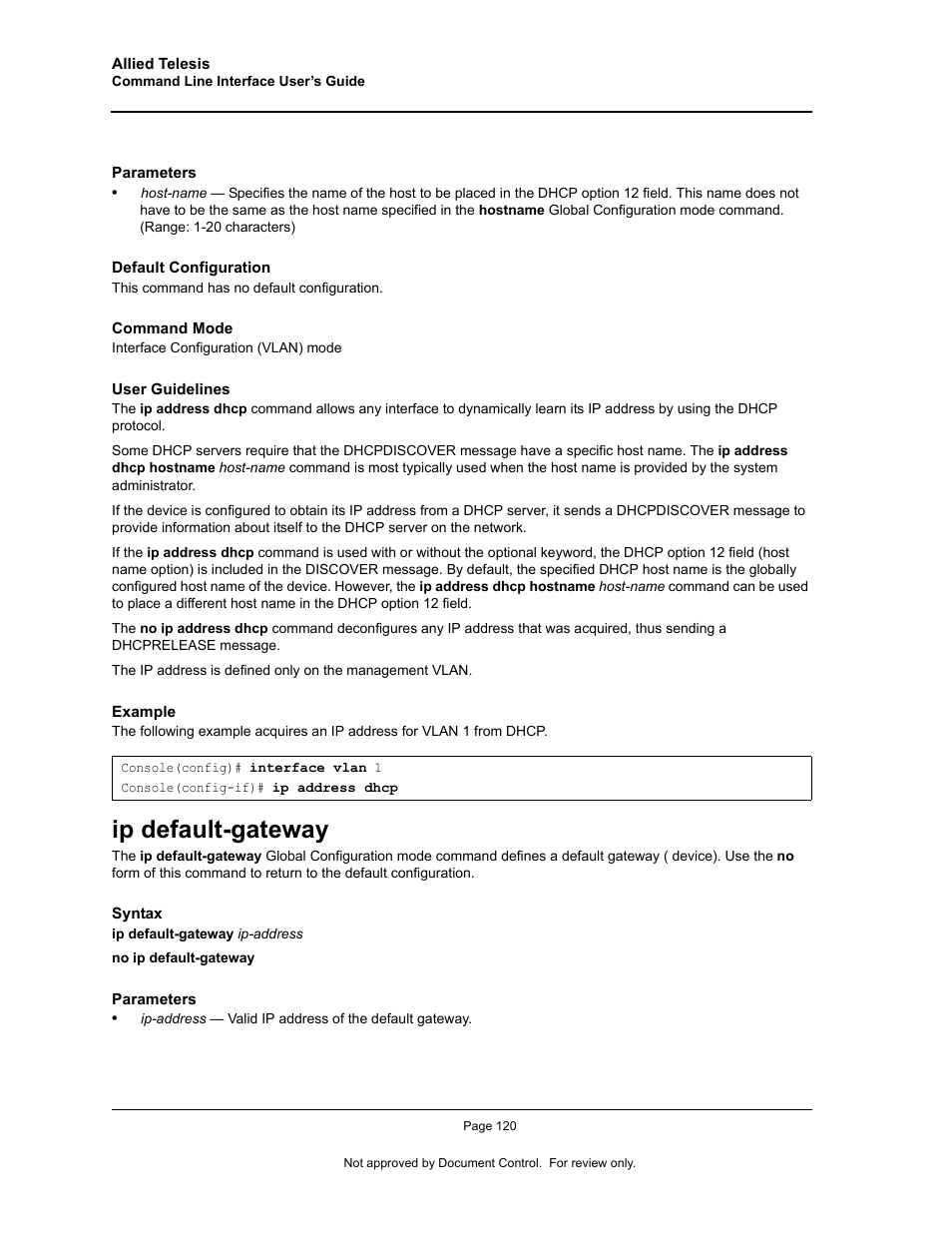 Ip default-gateway | Allied Telesis AT-S95 CLI User Manual | Page 132 / 348