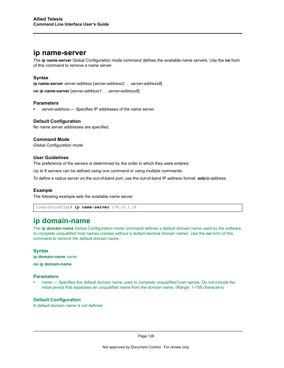 Ip name-server, Ip domain-name, Ip name-server ip domain-name | Allied Telesis AT-S95 CLI User Manual | Page 138 / 348