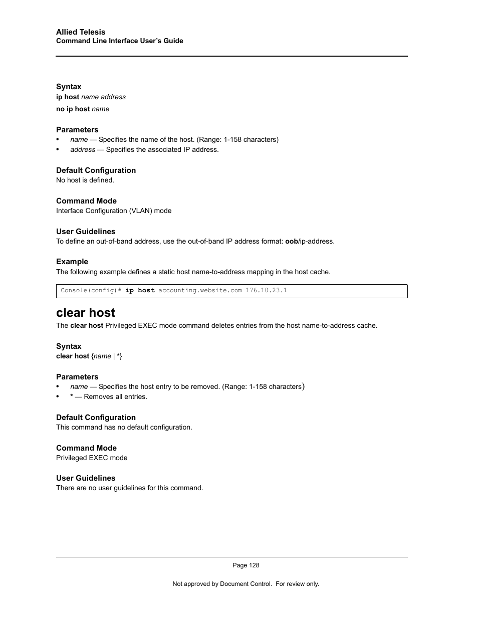 Clear host | Allied Telesis AT-S95 CLI User Manual | Page 140 / 348