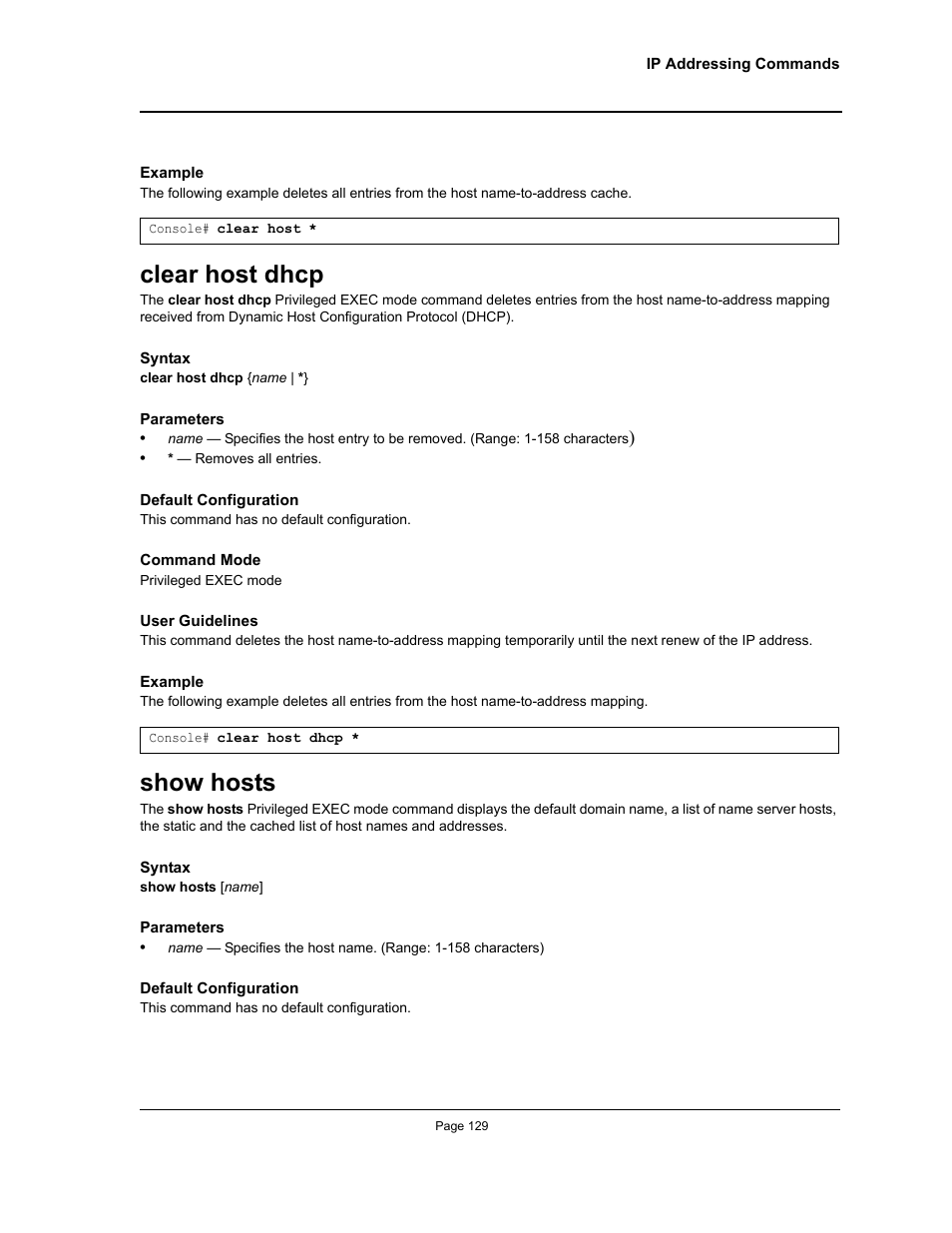 Clear host dhcp, Show hosts, Clear host dhcp show hosts | Allied Telesis AT-S95 CLI User Manual | Page 141 / 348