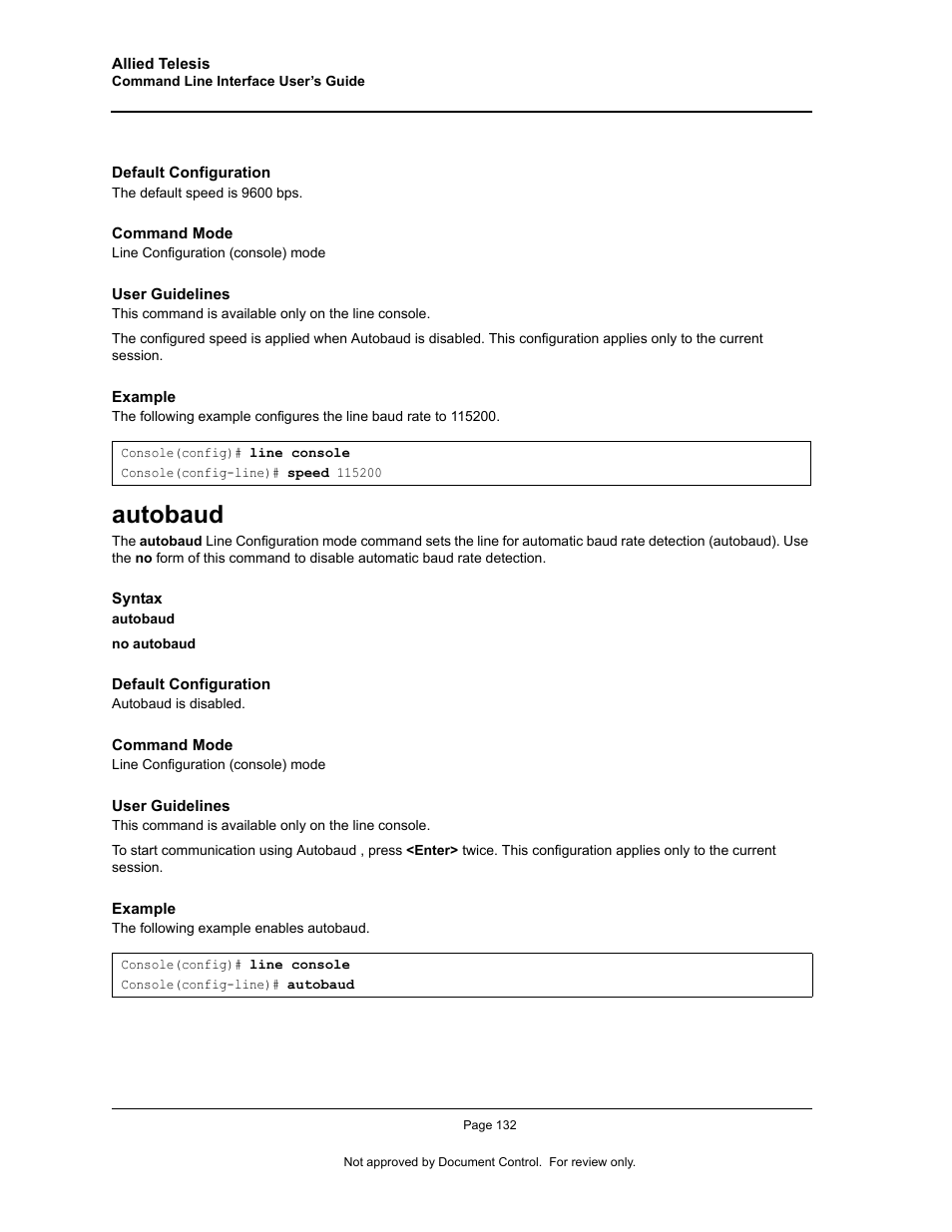 Autobaud | Allied Telesis AT-S95 CLI User Manual | Page 144 / 348