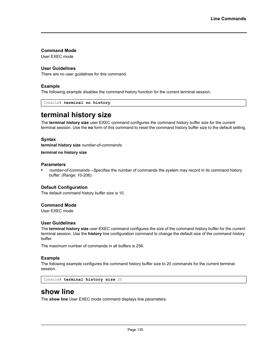 Terminal history size, Show line, Terminal history size show line | Allied Telesis AT-S95 CLI User Manual | Page 147 / 348