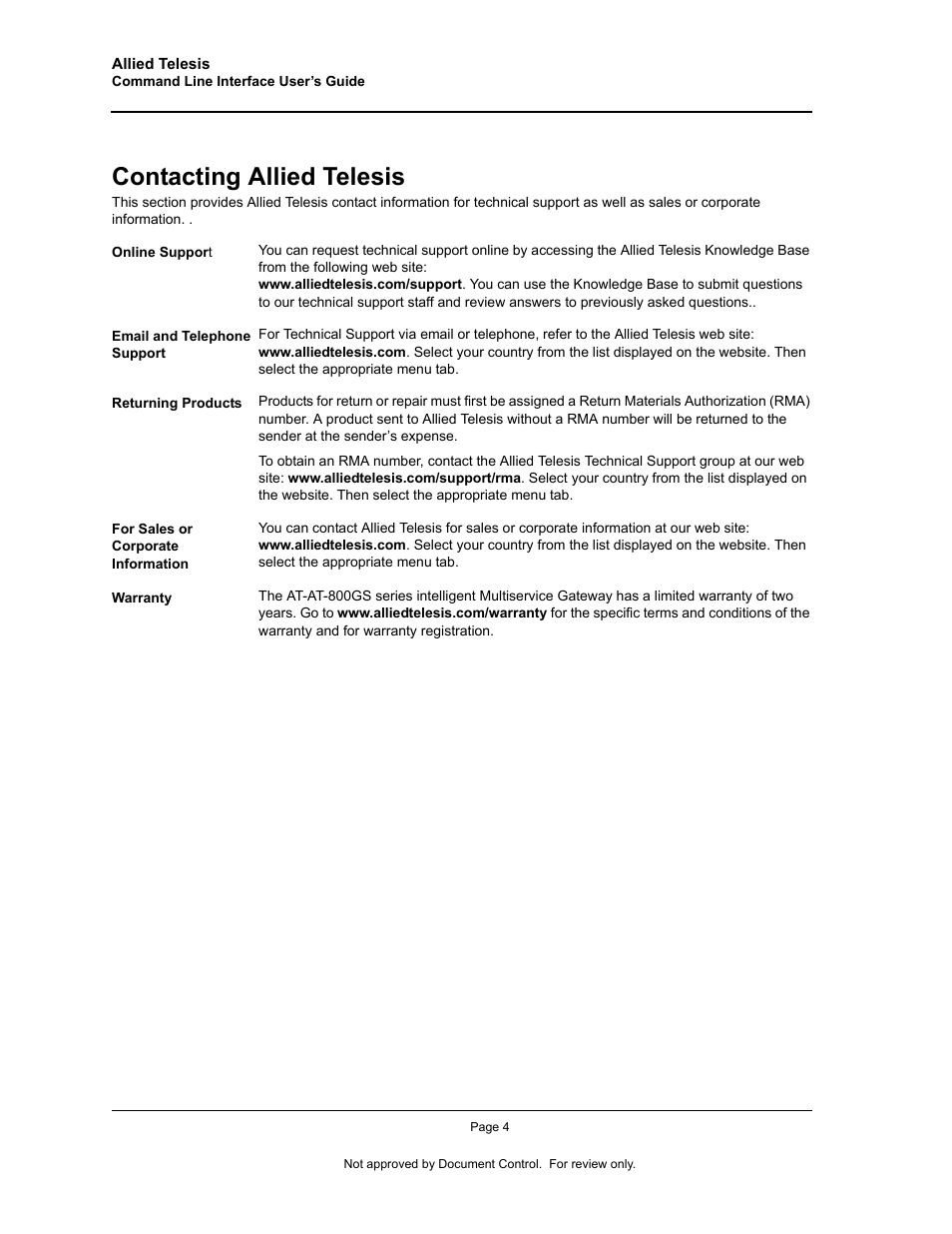 Contacting allied telesis | Allied Telesis AT-S95 CLI User Manual | Page 16 / 348