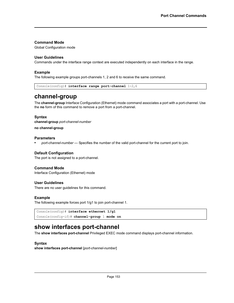 Channel-group, Show interfaces port-channel, Channel-group show interfaces port-channel | Allied Telesis AT-S95 CLI User Manual | Page 165 / 348