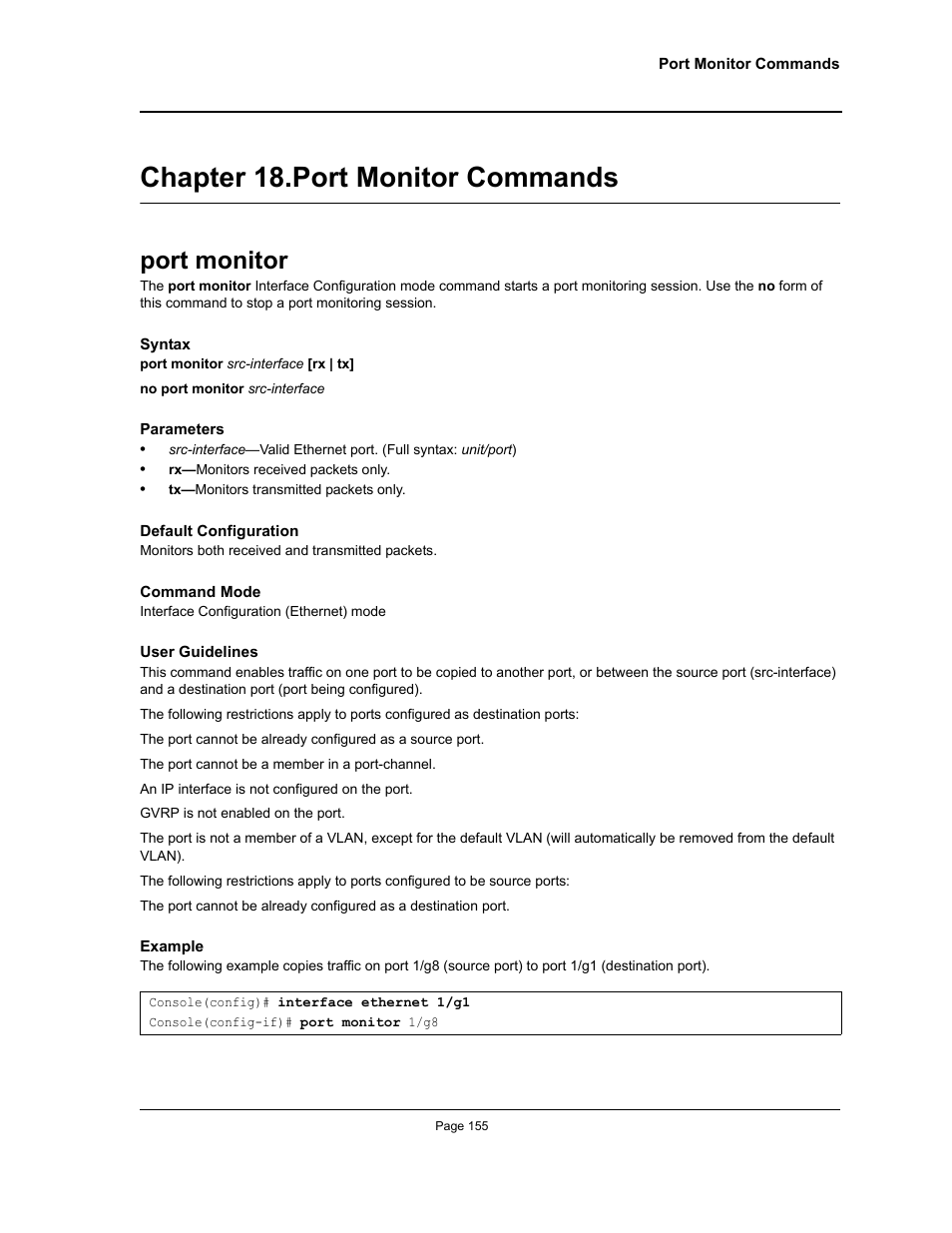Chapter 18. port monitor commands, Port monitor, Chapter 18.port monitor commands | Chapter 18. "port monitor commands" — s | Allied Telesis AT-S95 CLI User Manual | Page 167 / 348