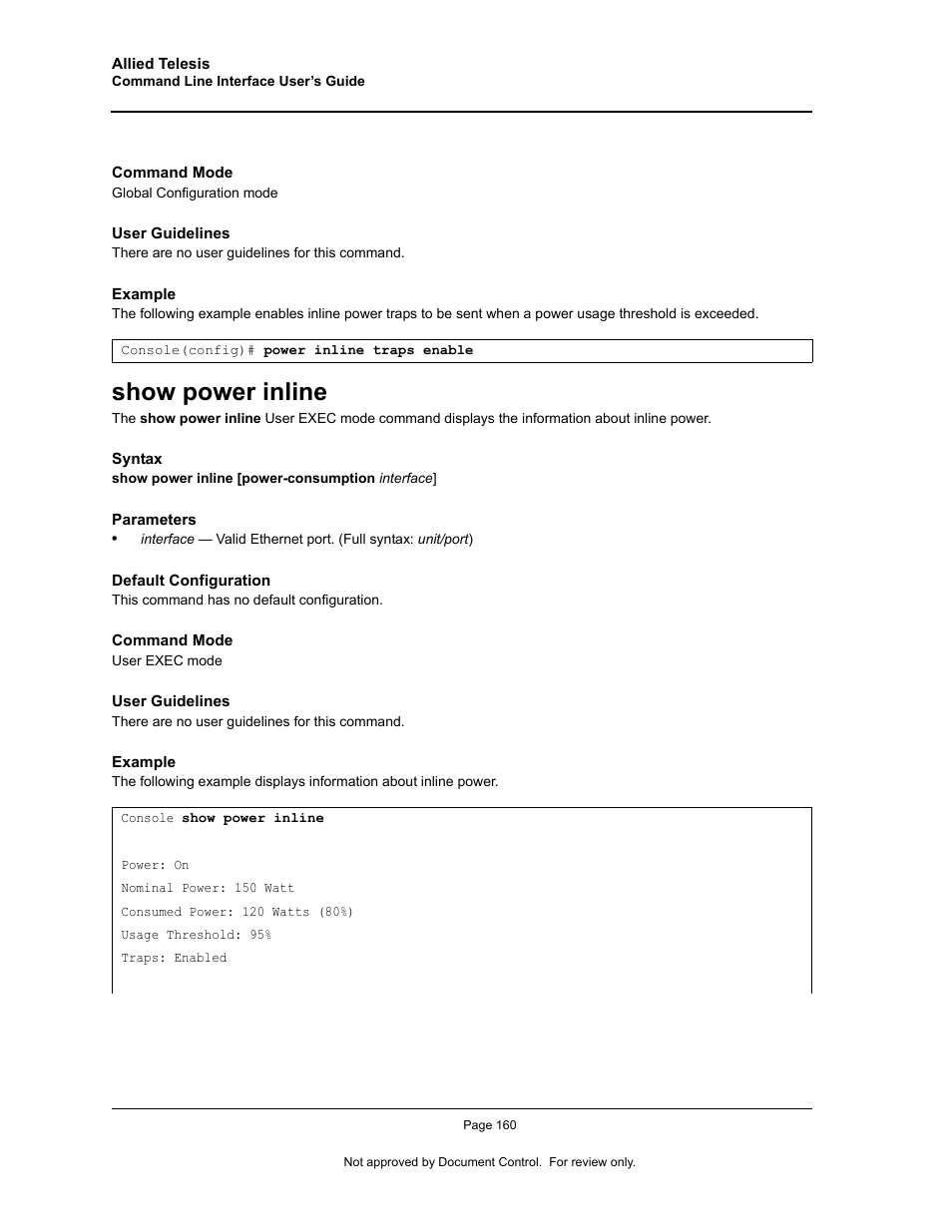 Show power inline | Allied Telesis AT-S95 CLI User Manual | Page 172 / 348