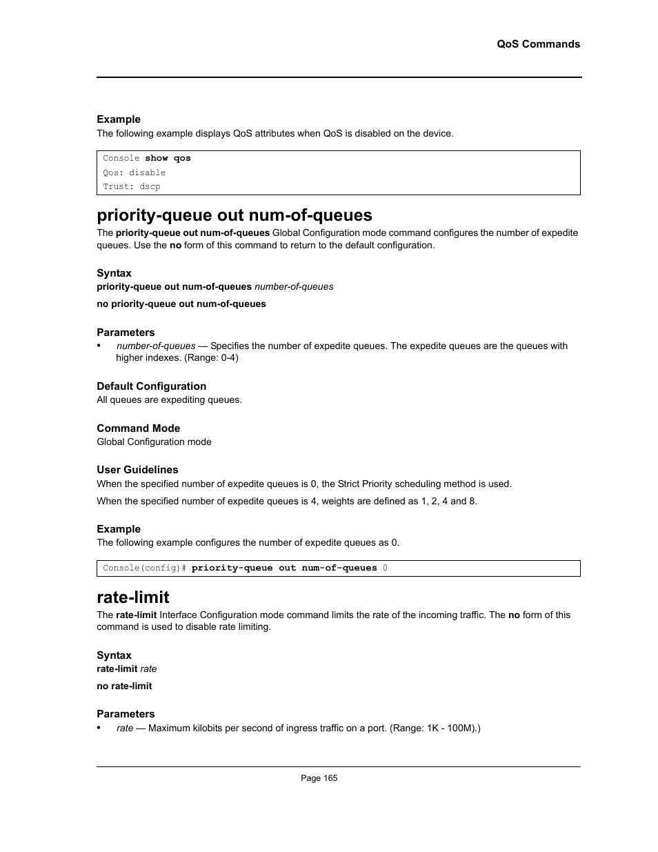 Priority-queue out num-of-queues, Rate-limit, Priority-queue out num-of-queues rate-limit | Allied Telesis AT-S95 CLI User Manual | Page 177 / 348