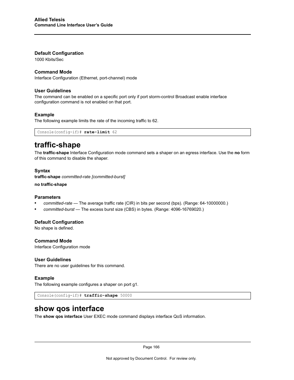 Traffic-shape, Show qos interface, Traffic-shape show qos interface | Allied Telesis AT-S95 CLI User Manual | Page 178 / 348