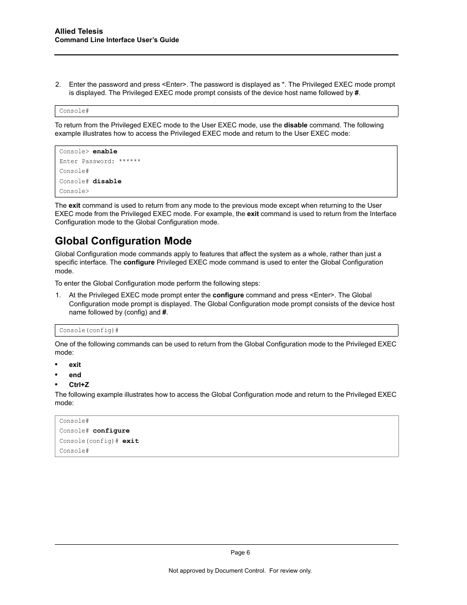 Global configuration mode | Allied Telesis AT-S95 CLI User Manual | Page 18 / 348
