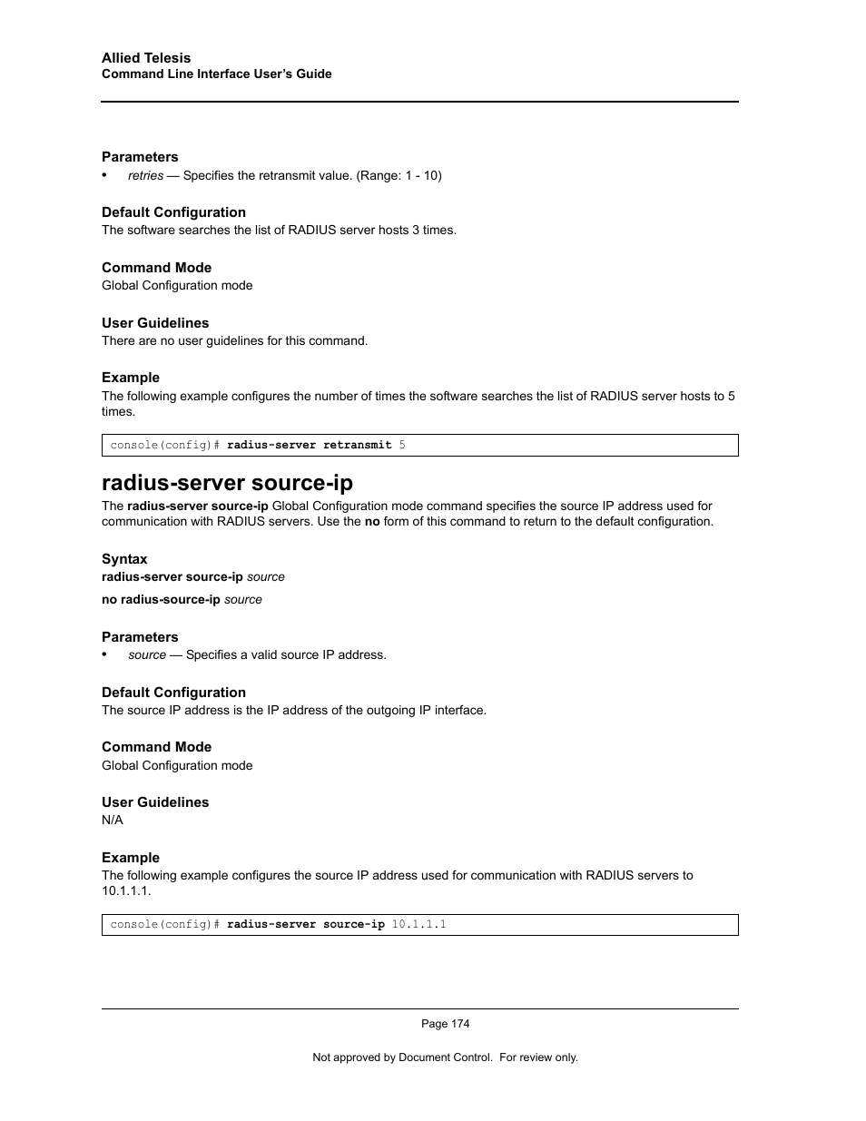 Radius-server source-ip | Allied Telesis AT-S95 CLI User Manual | Page 186 / 348