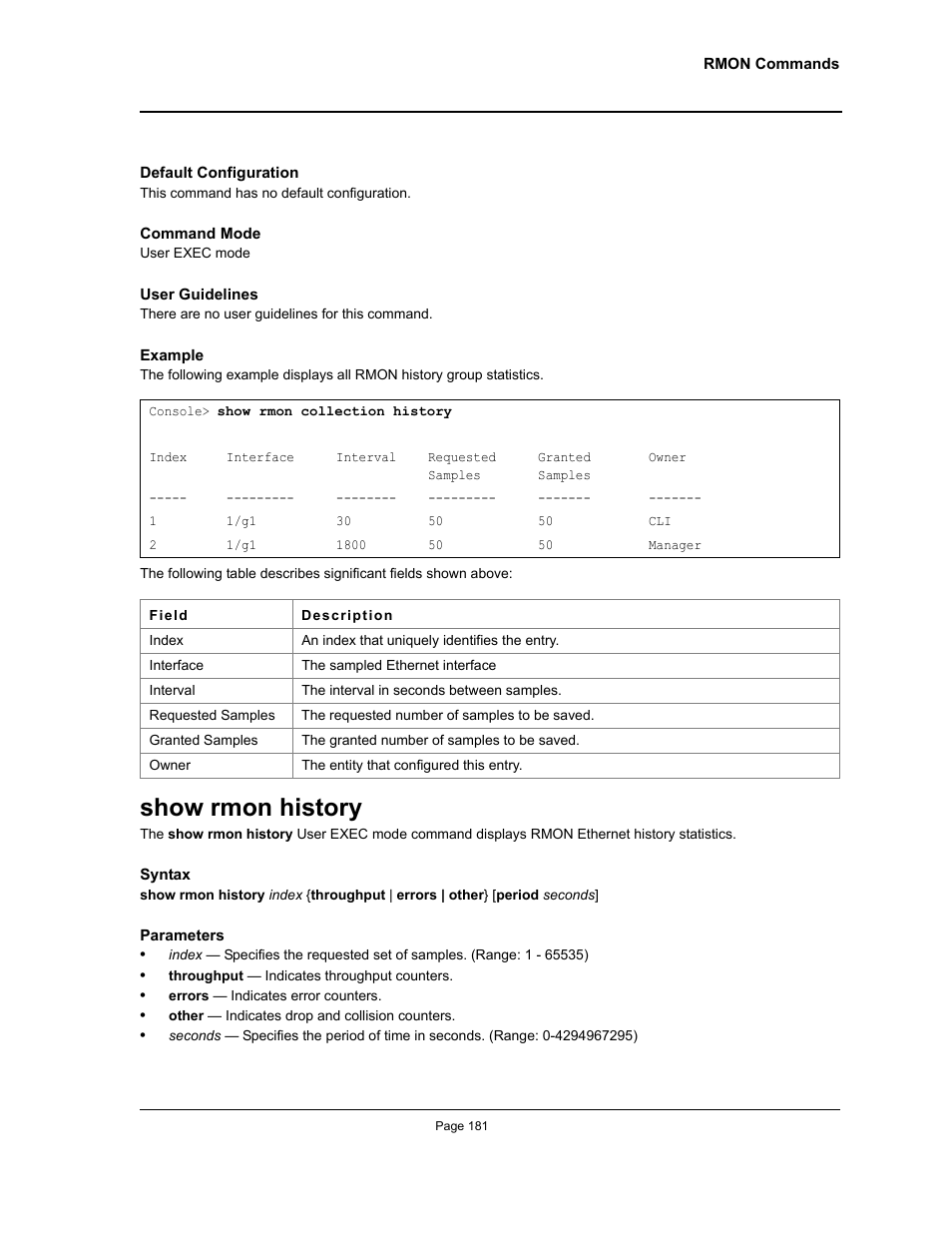 Show rmon history | Allied Telesis AT-S95 CLI User Manual | Page 193 / 348