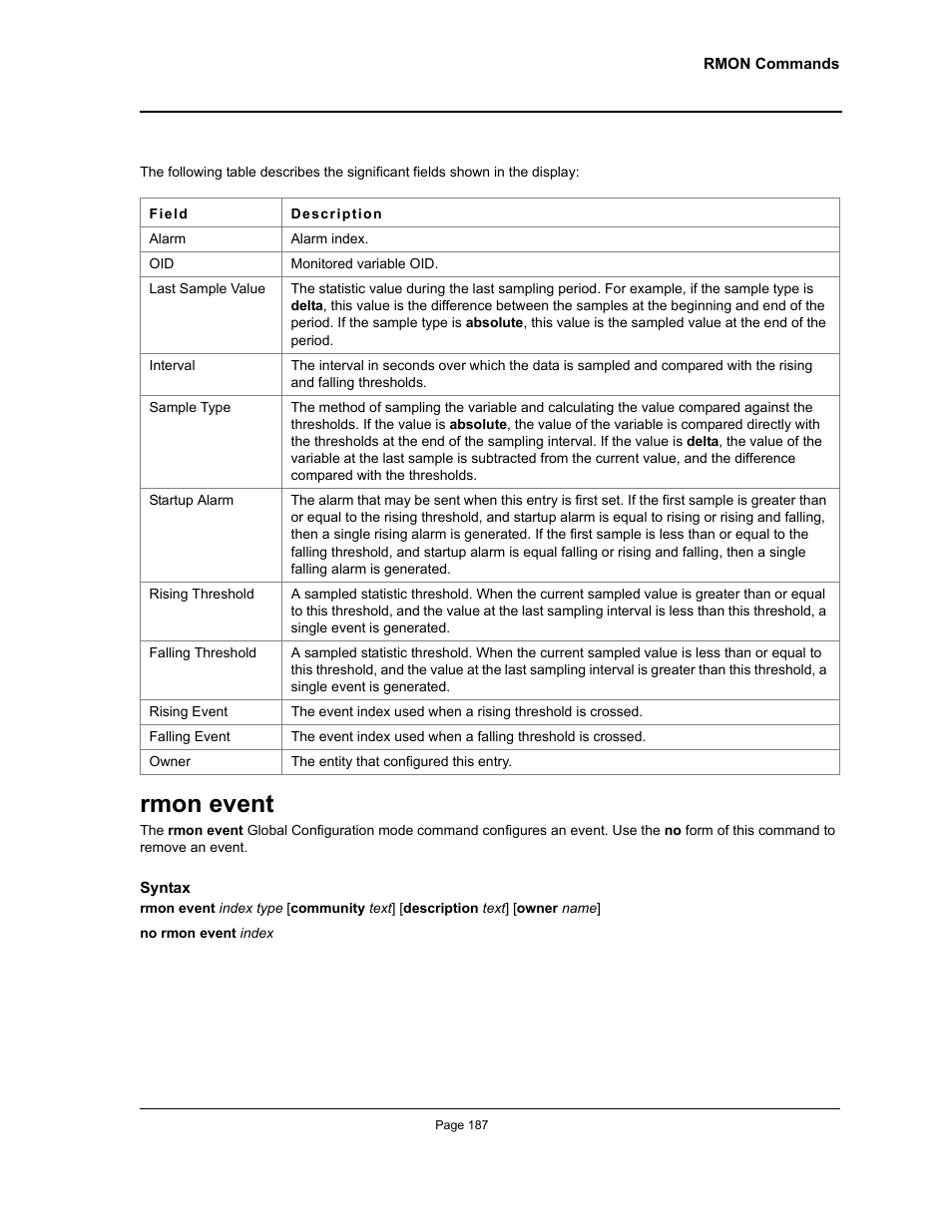 Rmon event | Allied Telesis AT-S95 CLI User Manual | Page 199 / 348