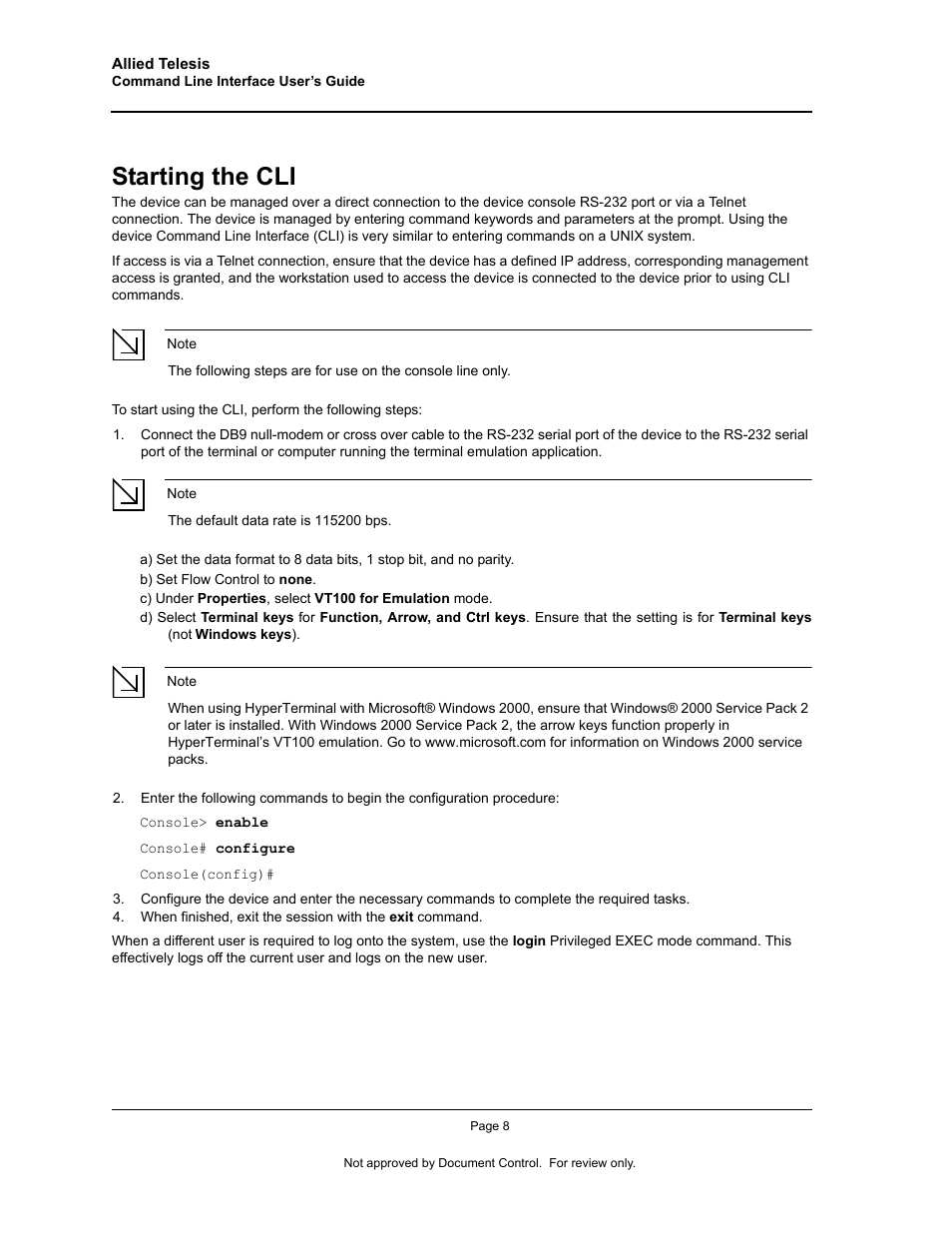 Starting the cli | Allied Telesis AT-S95 CLI User Manual | Page 20 / 348