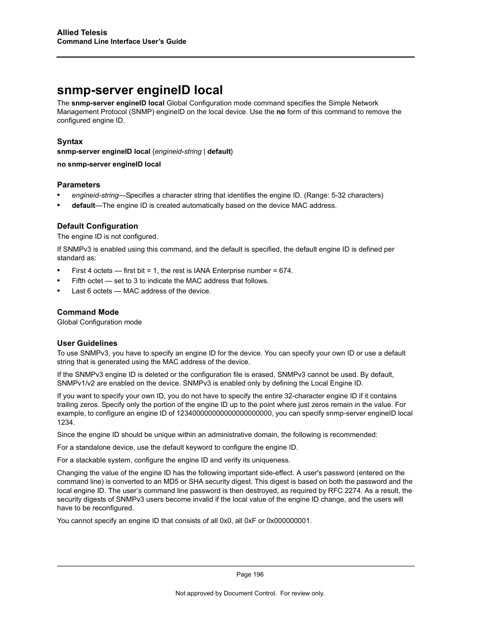 Snmp-server engineid local | Allied Telesis AT-S95 CLI User Manual | Page 208 / 348