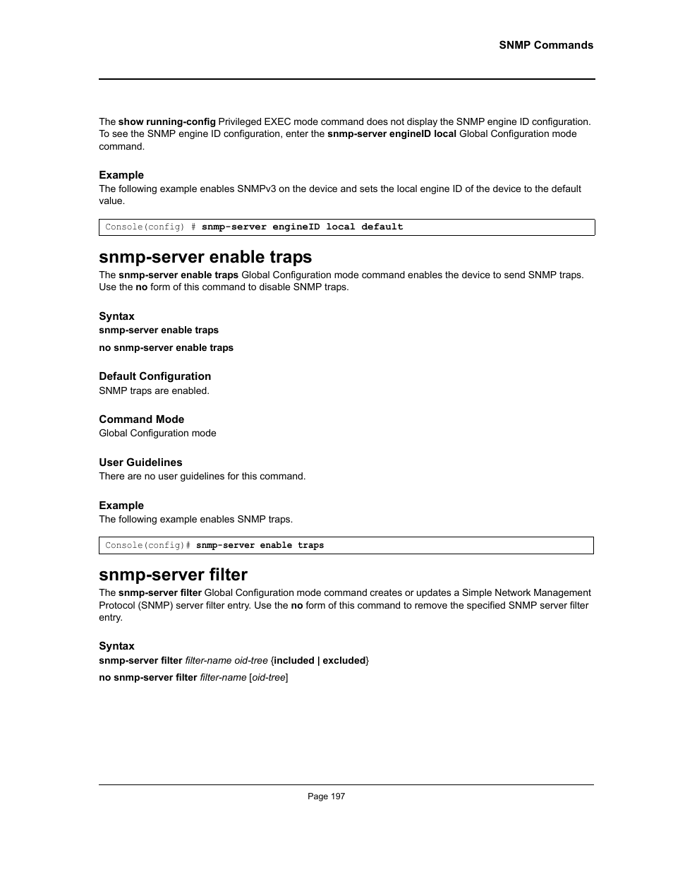 Snmp-server enable traps, Snmp-server filter, Snmp-server enable traps snmp-server filter | Allied Telesis AT-S95 CLI User Manual | Page 209 / 348