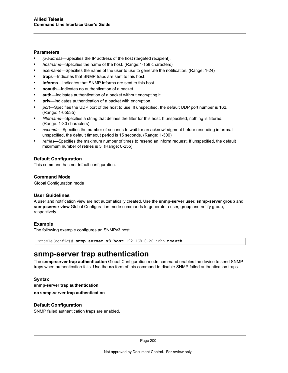 Snmp-server trap authentication | Allied Telesis AT-S95 CLI User Manual | Page 212 / 348