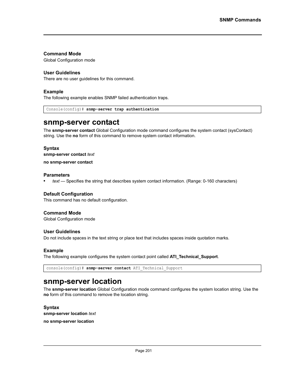 Snmp-server contact, Snmp-server location, Snmp-server contact snmp-server location | Allied Telesis AT-S95 CLI User Manual | Page 213 / 348