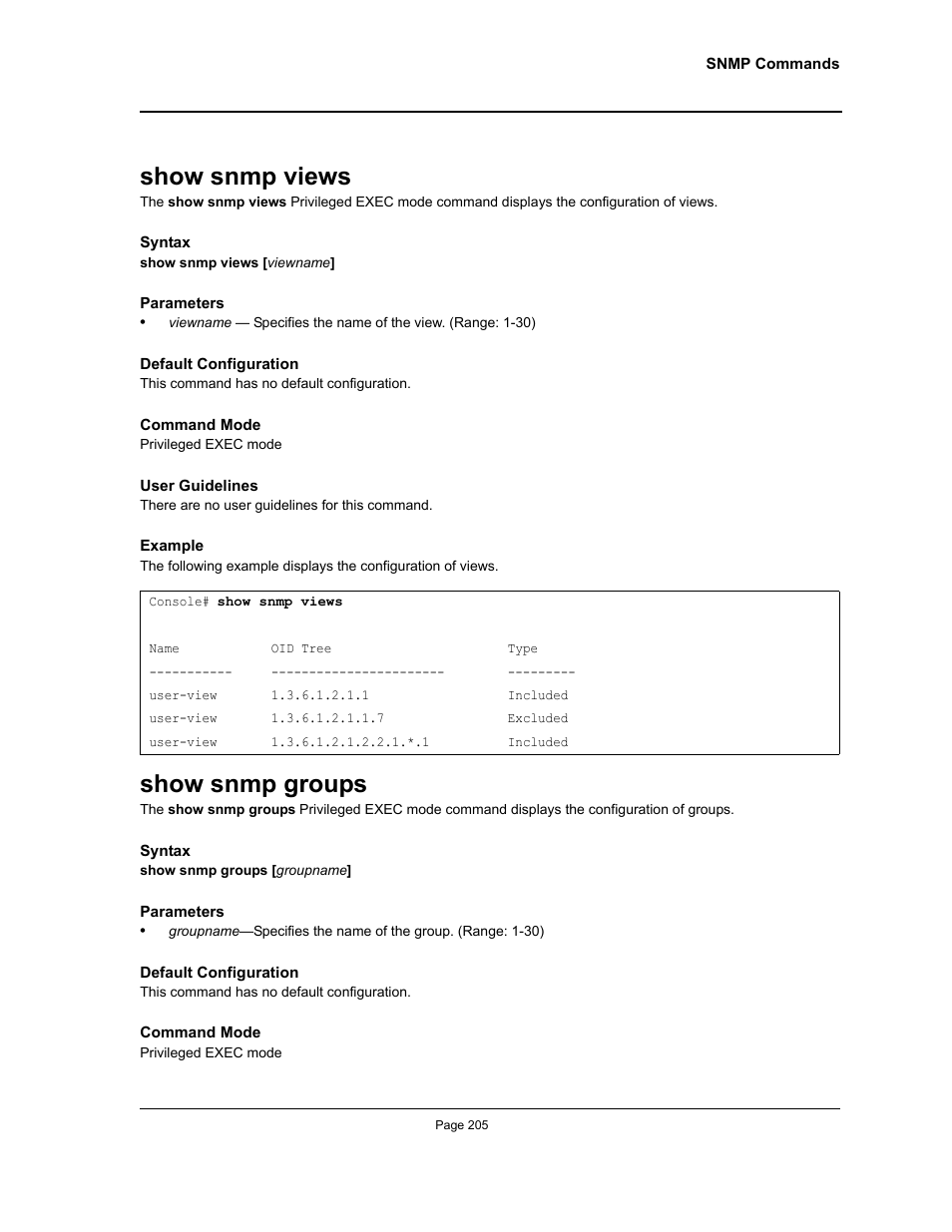 Show snmp views, Show snmp groups, Show snmp views show snmp groups | Allied Telesis AT-S95 CLI User Manual | Page 217 / 348