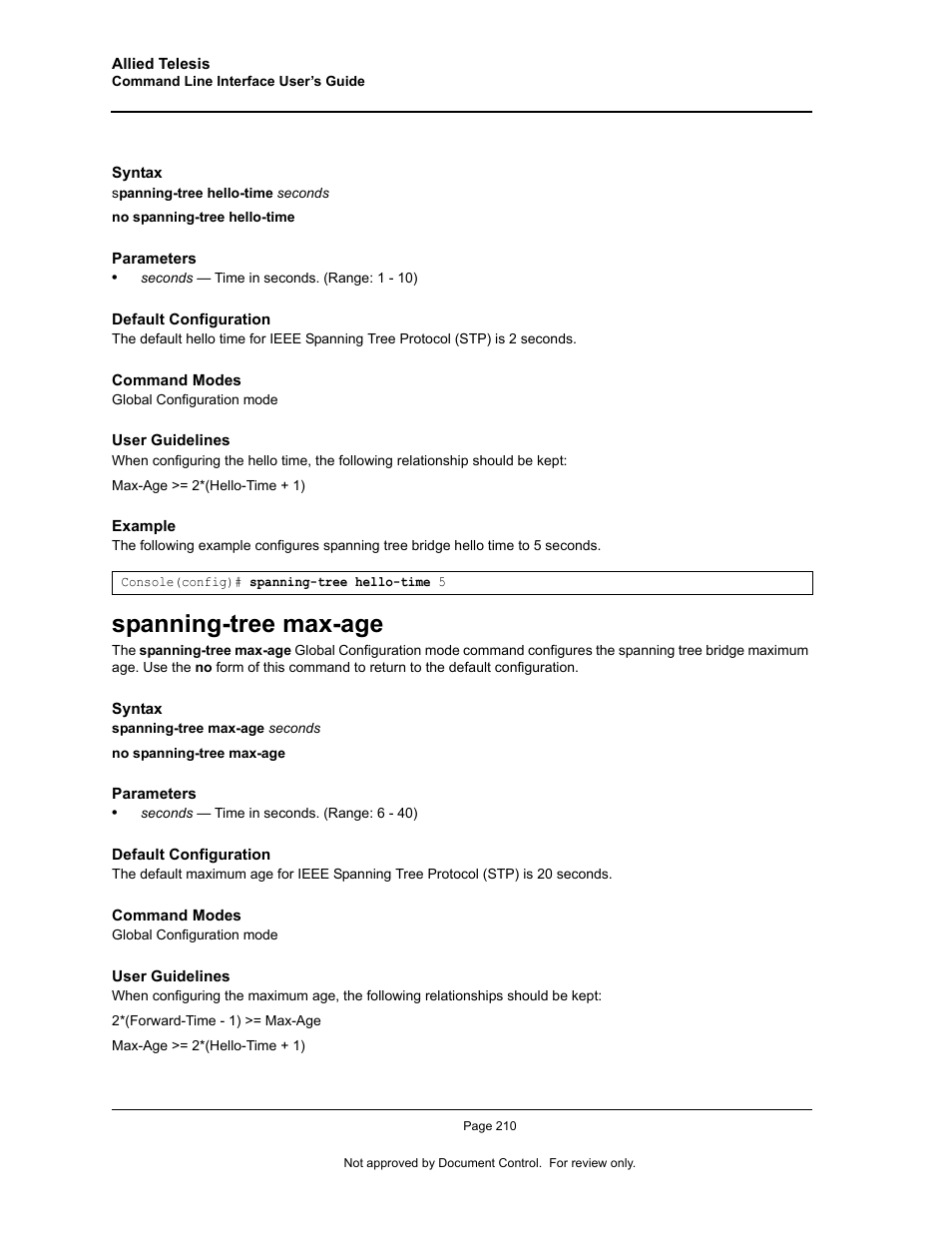 Spanning-tree max-age | Allied Telesis AT-S95 CLI User Manual | Page 222 / 348