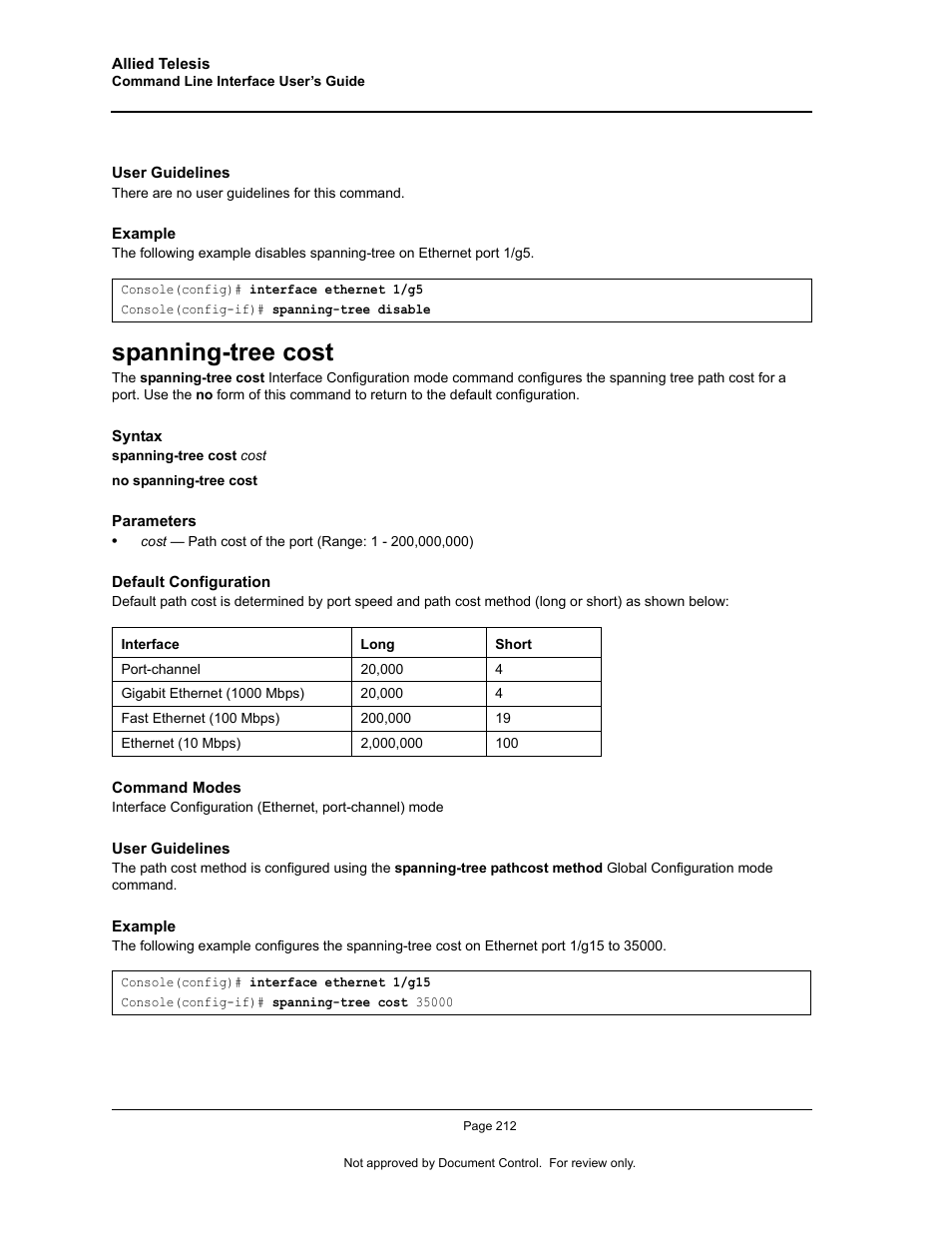 Spanning-tree cost | Allied Telesis AT-S95 CLI User Manual | Page 224 / 348