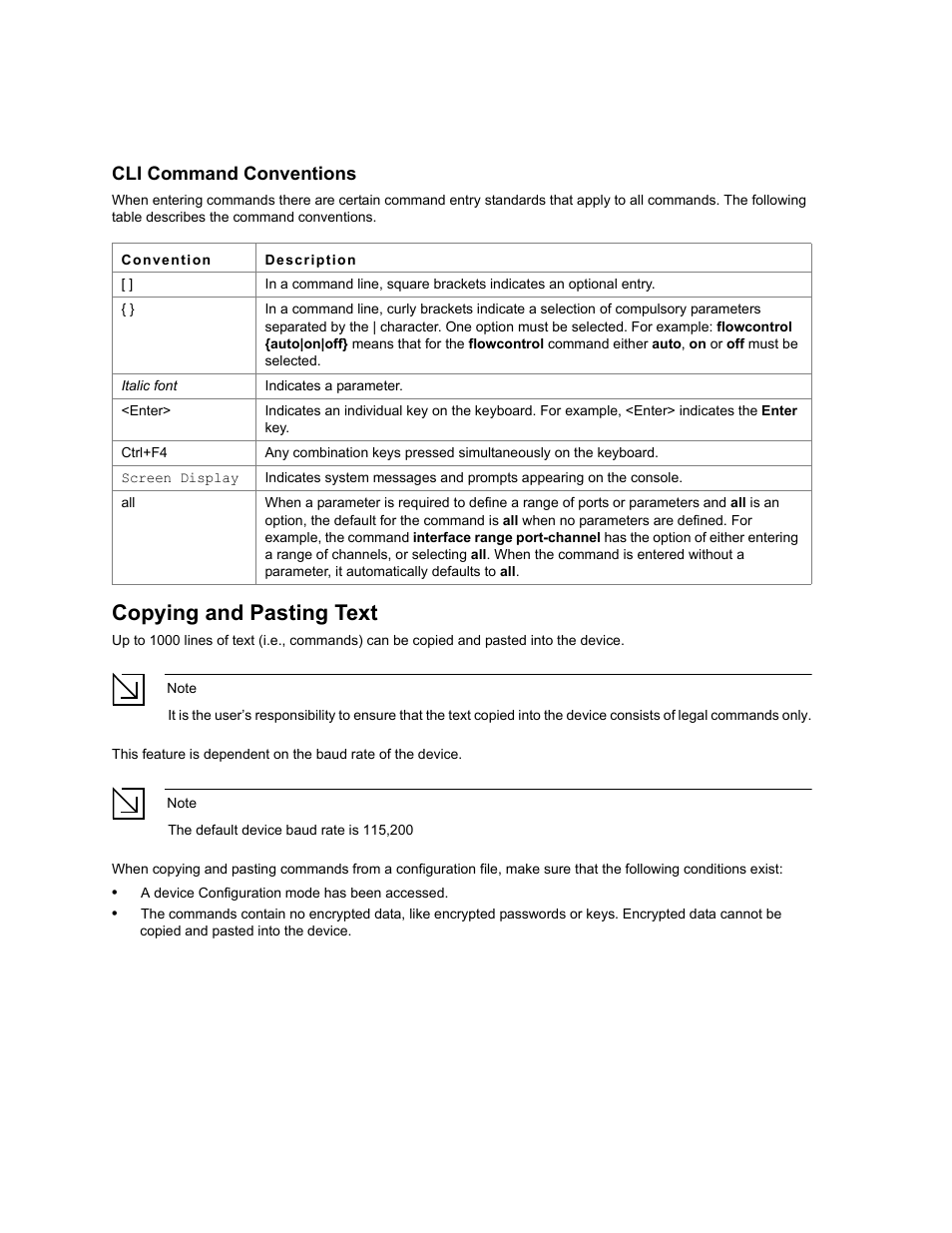Cli command conventions, Copying and pasting text | Allied Telesis AT-S95 CLI User Manual | Page 23 / 348