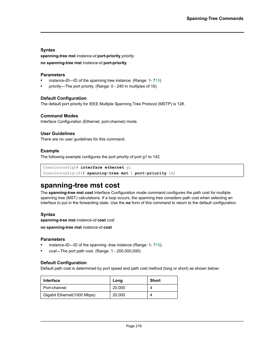 Spanning-tree mst cost | Allied Telesis AT-S95 CLI User Manual | Page 231 / 348