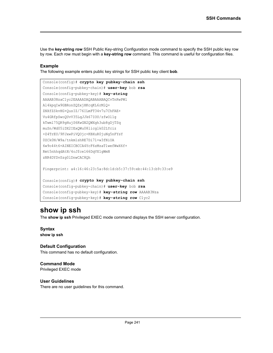 Show ip ssh | Allied Telesis AT-S95 CLI User Manual | Page 253 / 348