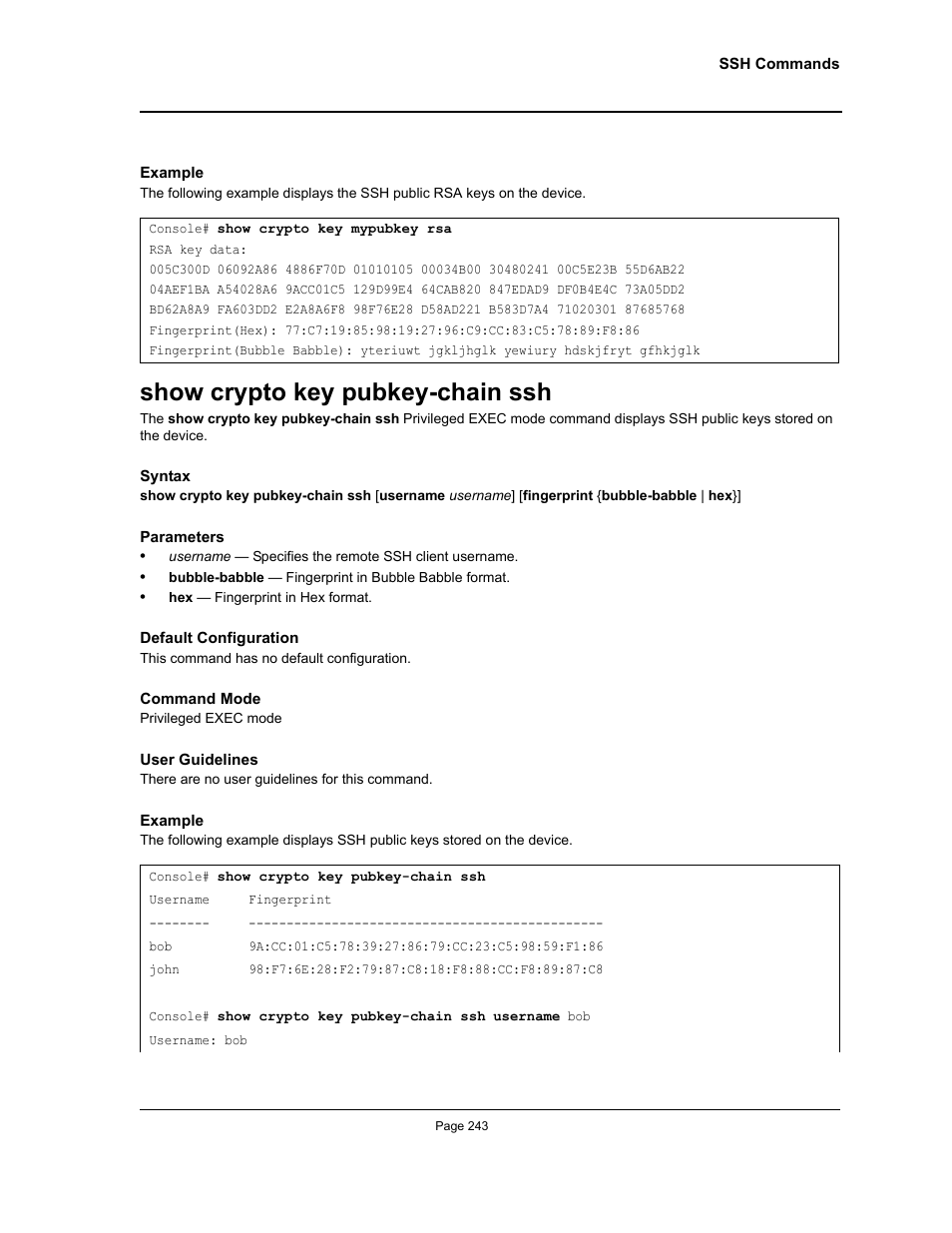 Show crypto key pubkey-chain ssh | Allied Telesis AT-S95 CLI User Manual | Page 255 / 348