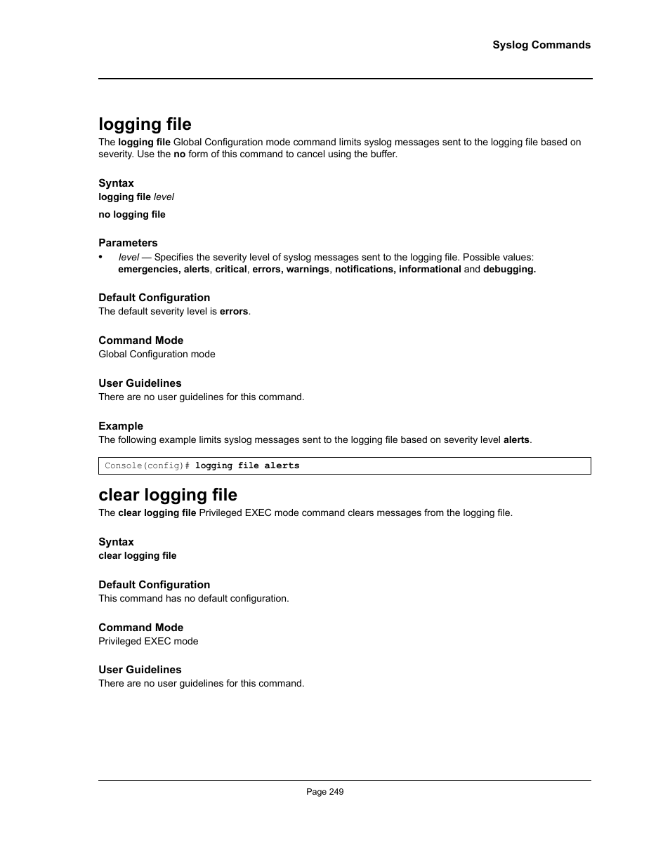 Logging file, Clear logging file, Logging file clear logging file | Allied Telesis AT-S95 CLI User Manual | Page 261 / 348