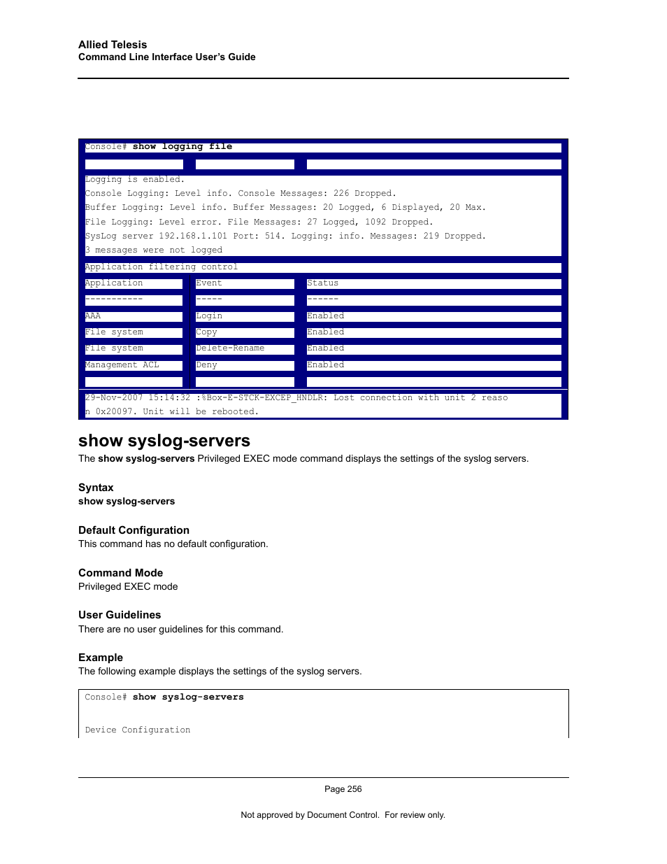 Show syslog-servers | Allied Telesis AT-S95 CLI User Manual | Page 268 / 348