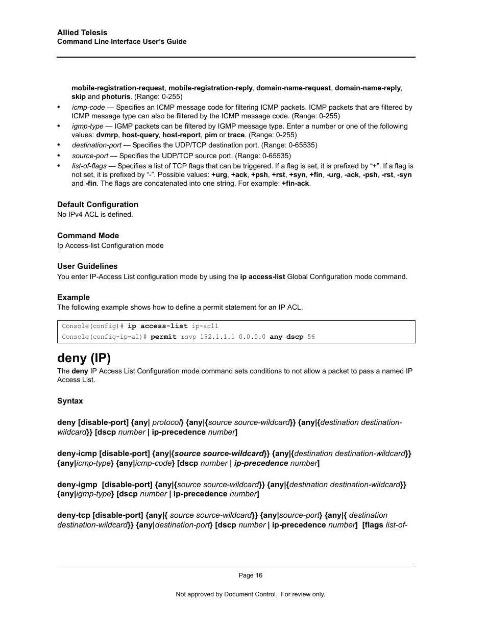 Deny (ip) | Allied Telesis AT-S95 CLI User Manual | Page 28 / 348