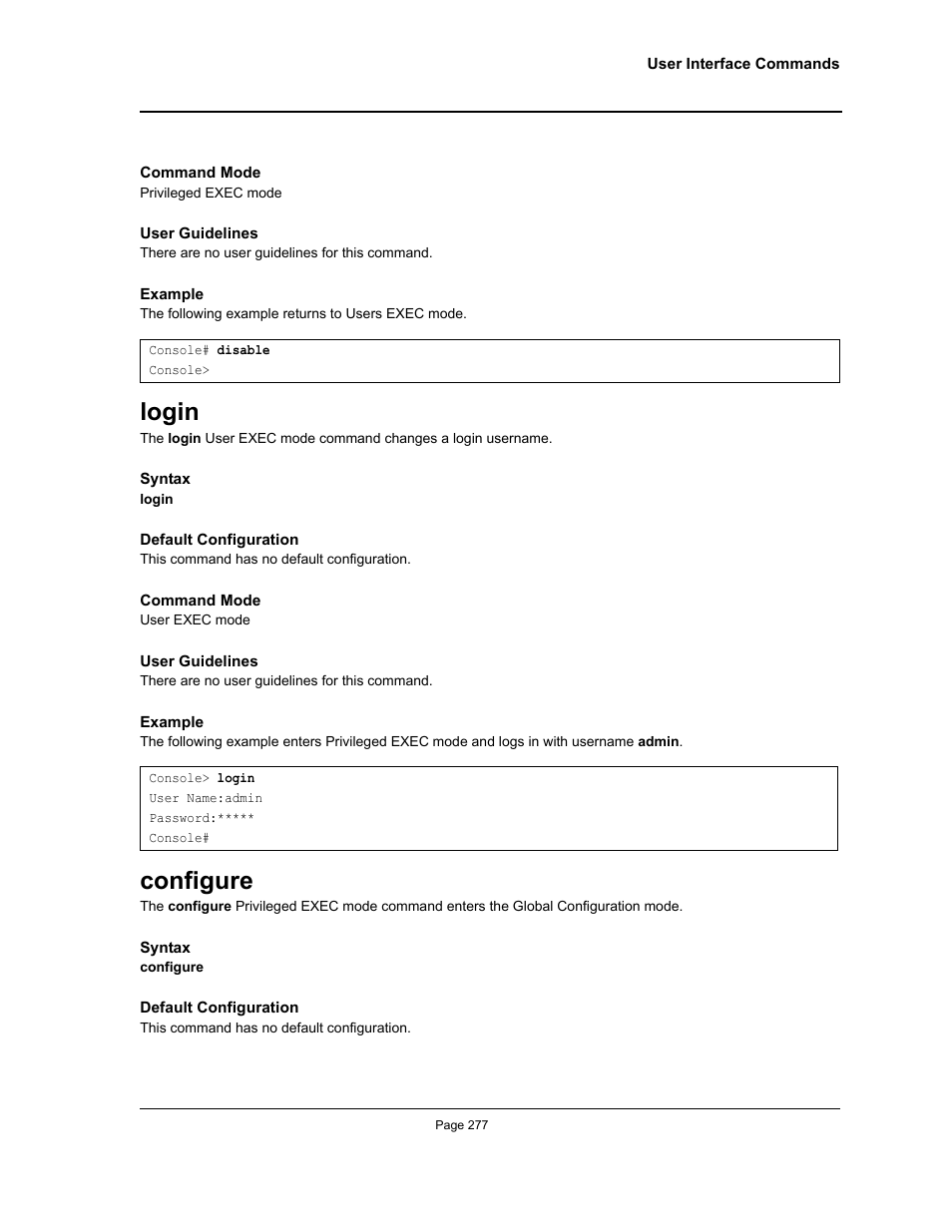 Login, Configure, Login configure | Allied Telesis AT-S95 CLI User Manual | Page 289 / 348