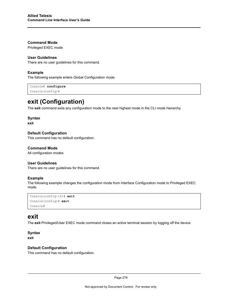 Exit (configuration), Exit, Exit (configuration) exit | Allied Telesis AT-S95 CLI User Manual | Page 290 / 348