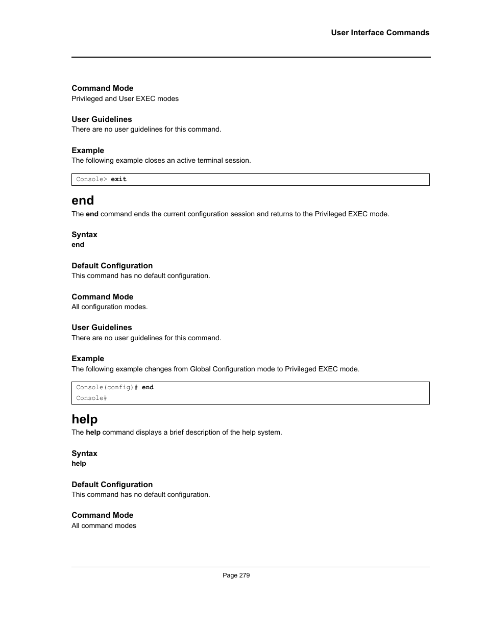 Help, End help | Allied Telesis AT-S95 CLI User Manual | Page 291 / 348