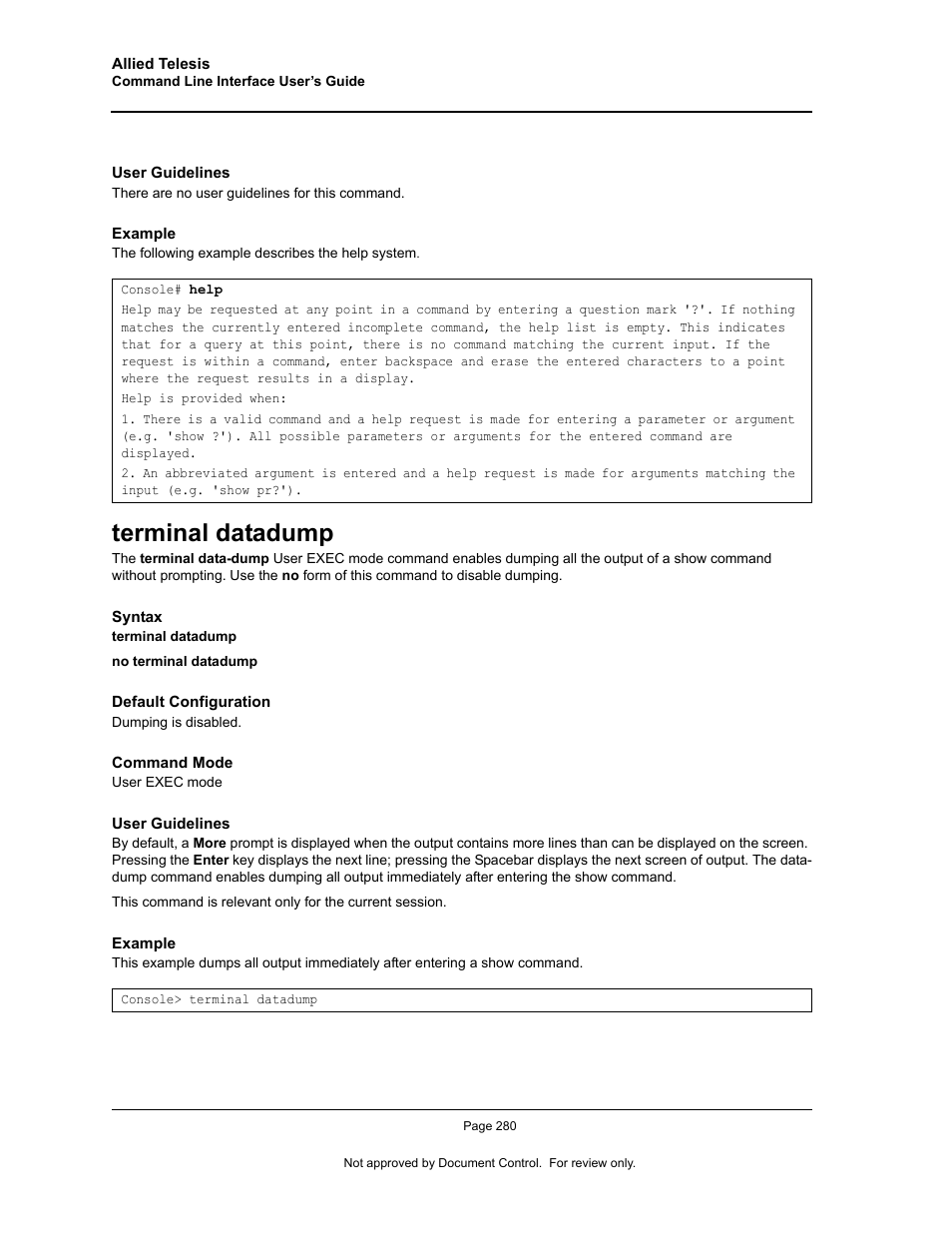 Terminal datadump | Allied Telesis AT-S95 CLI User Manual | Page 292 / 348