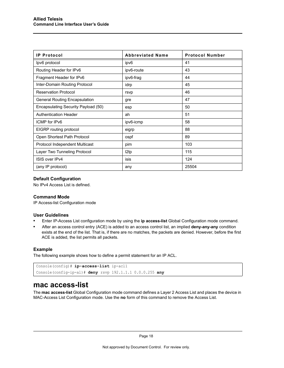 Mac access-list | Allied Telesis AT-S95 CLI User Manual | Page 30 / 348
