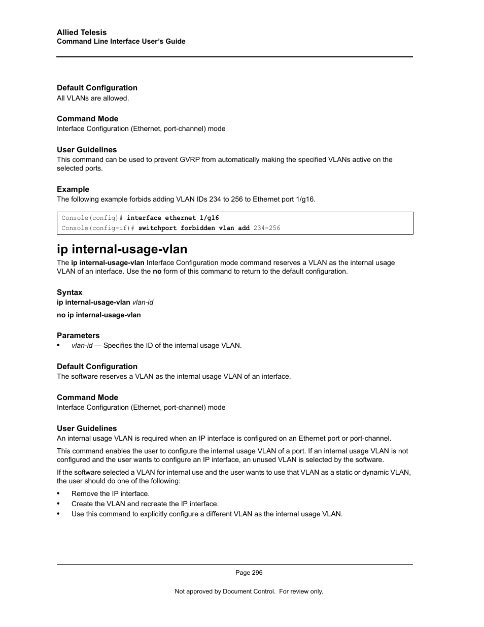 Ip internal-usage-vlan | Allied Telesis AT-S95 CLI User Manual | Page 308 / 348