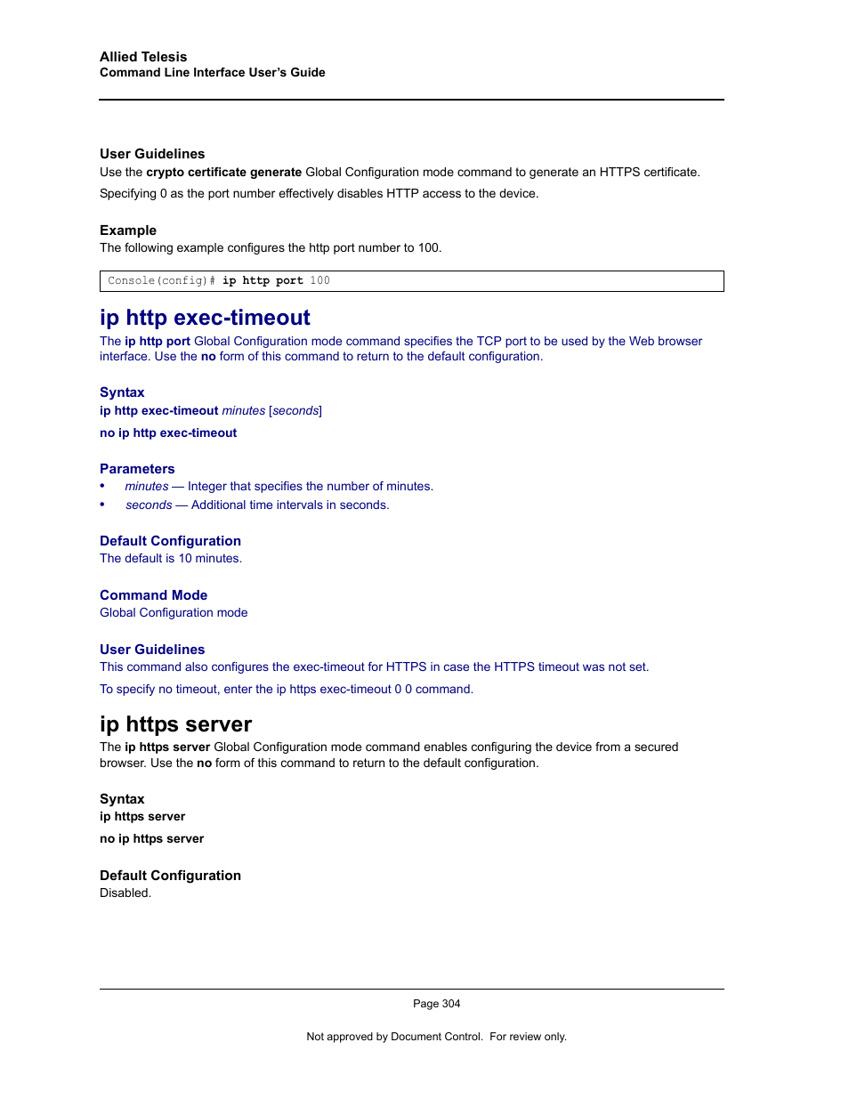 Ip http exec-timeout, Ip https server | Allied Telesis AT-S95 CLI User Manual | Page 316 / 348