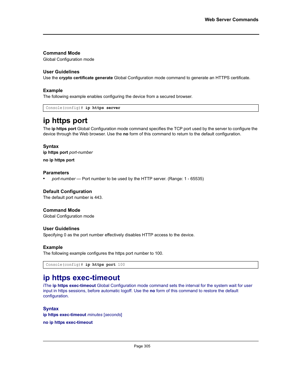 Ip https port, Ip https exec-timeout, Ip https port ip https exec-timeout | Allied Telesis AT-S95 CLI User Manual | Page 317 / 348