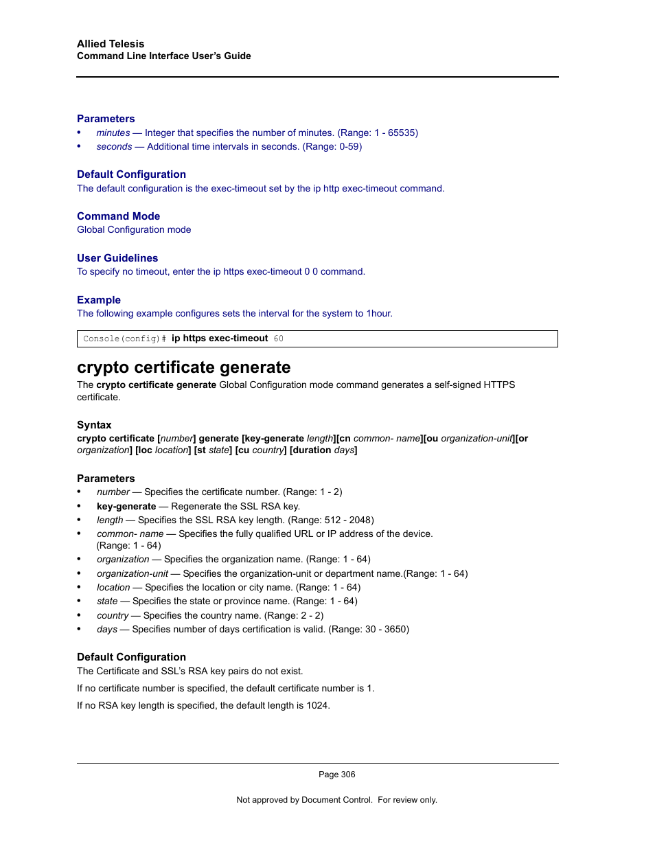 Crypto certificate generate | Allied Telesis AT-S95 CLI User Manual | Page 318 / 348