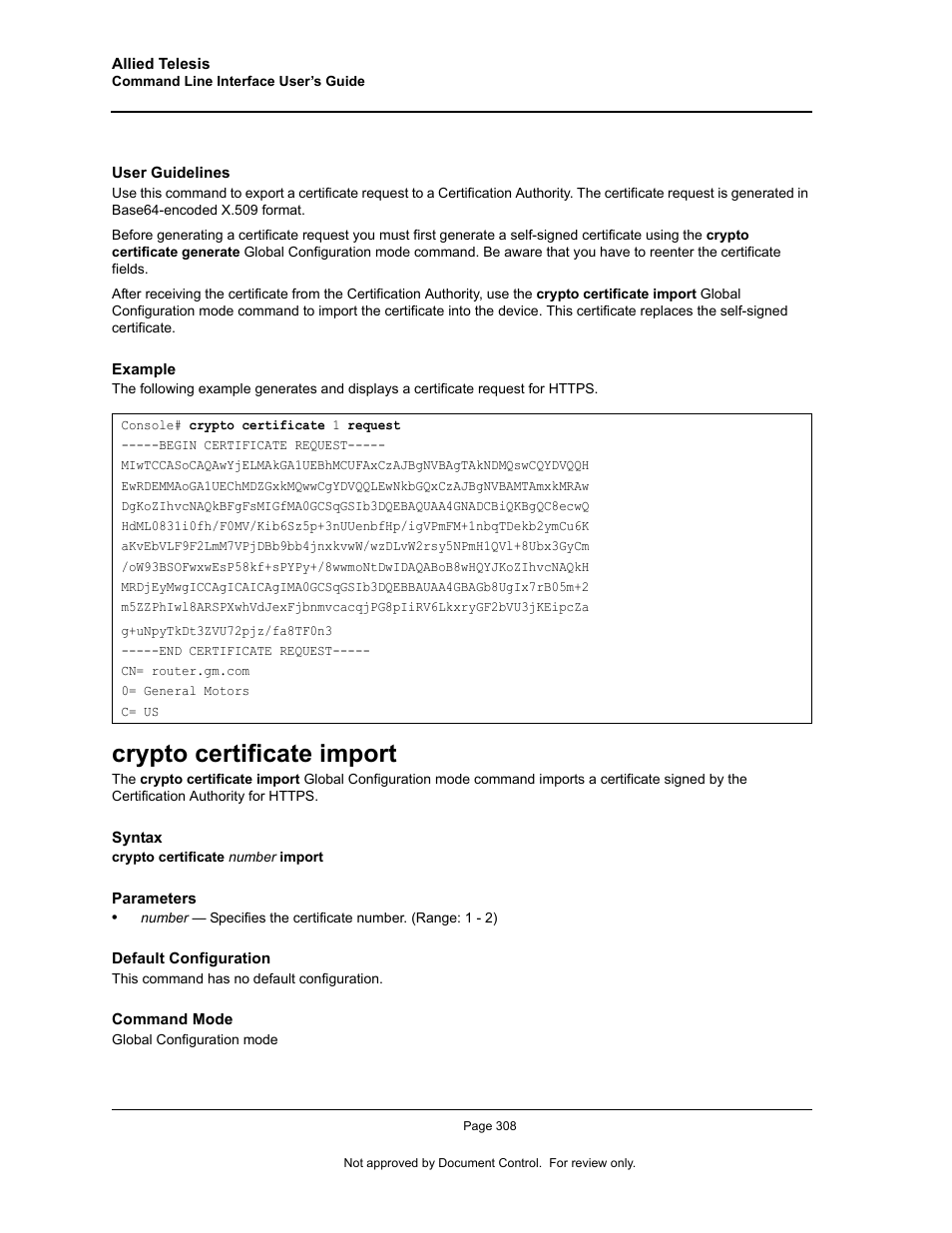 Crypto certificate import | Allied Telesis AT-S95 CLI User Manual | Page 320 / 348