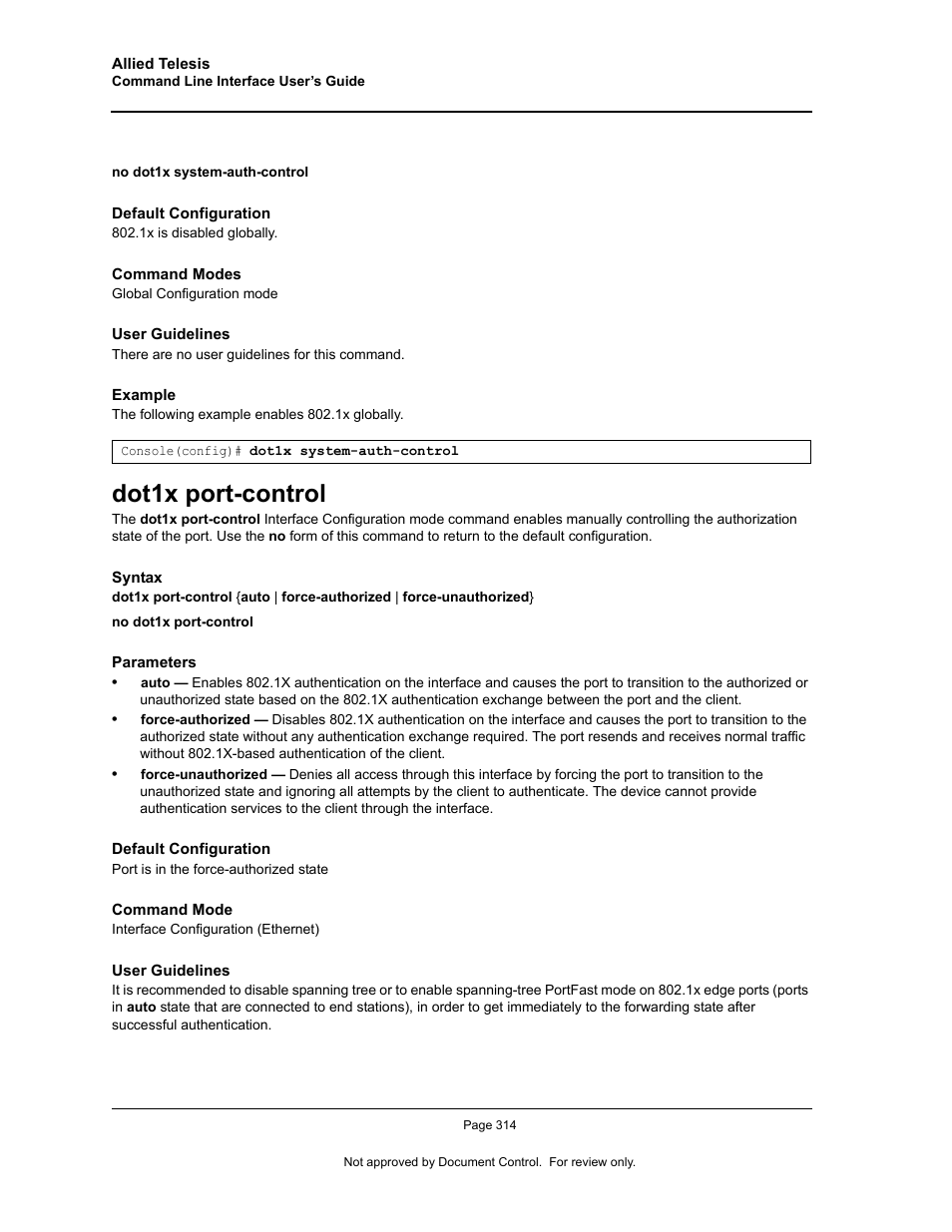 Dot1x port-control | Allied Telesis AT-S95 CLI User Manual | Page 326 / 348