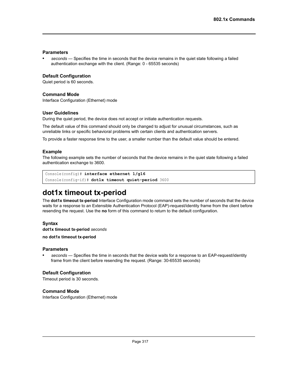 Dot1x timeout tx-period | Allied Telesis AT-S95 CLI User Manual | Page 329 / 348