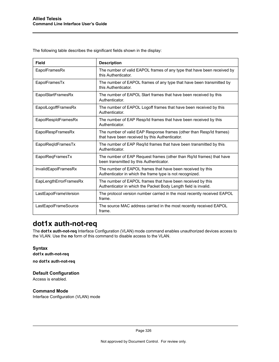 Dot1x auth-not-req | Allied Telesis AT-S95 CLI User Manual | Page 338 / 348