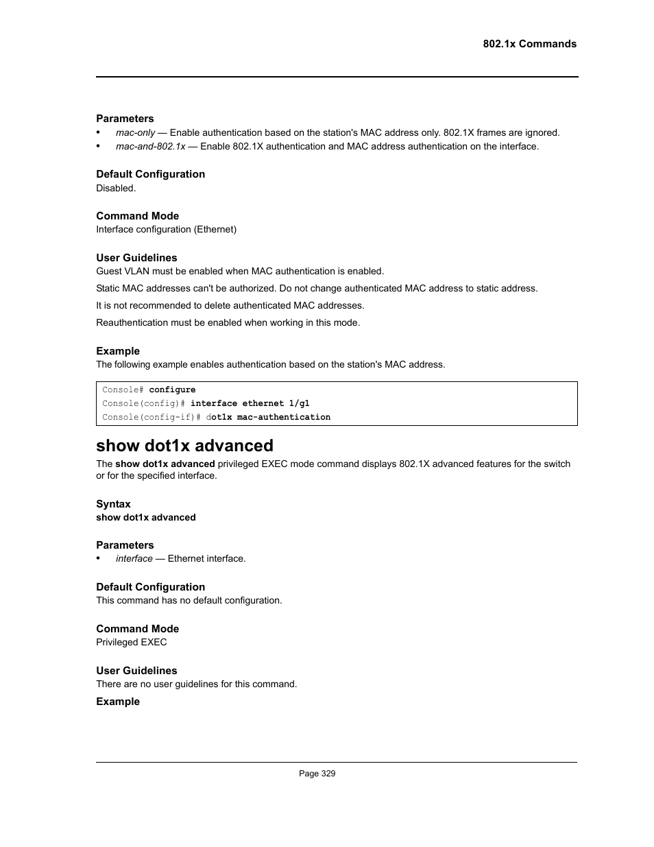 Show dot1x advanced | Allied Telesis AT-S95 CLI User Manual | Page 341 / 348