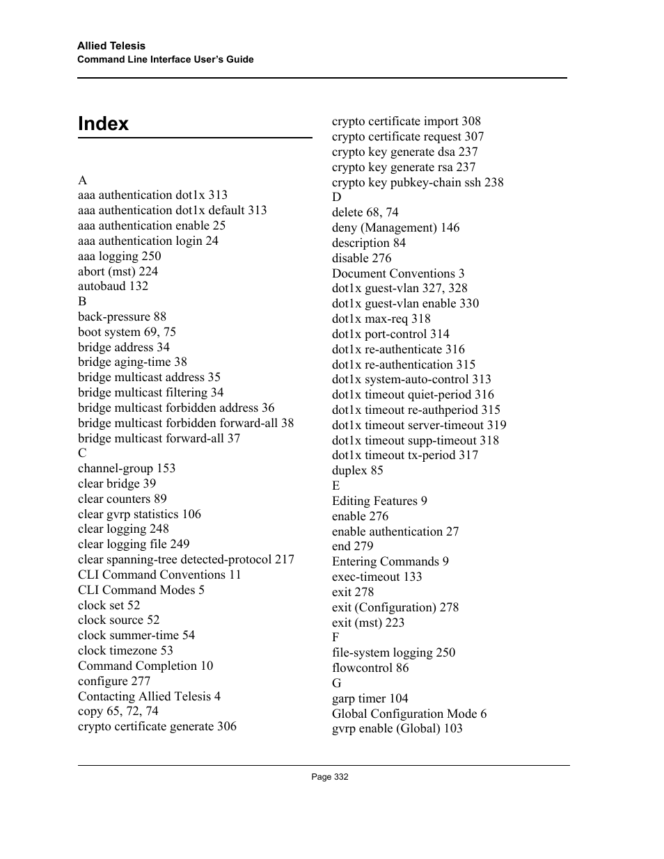 Index | Allied Telesis AT-S95 CLI User Manual | Page 344 / 348