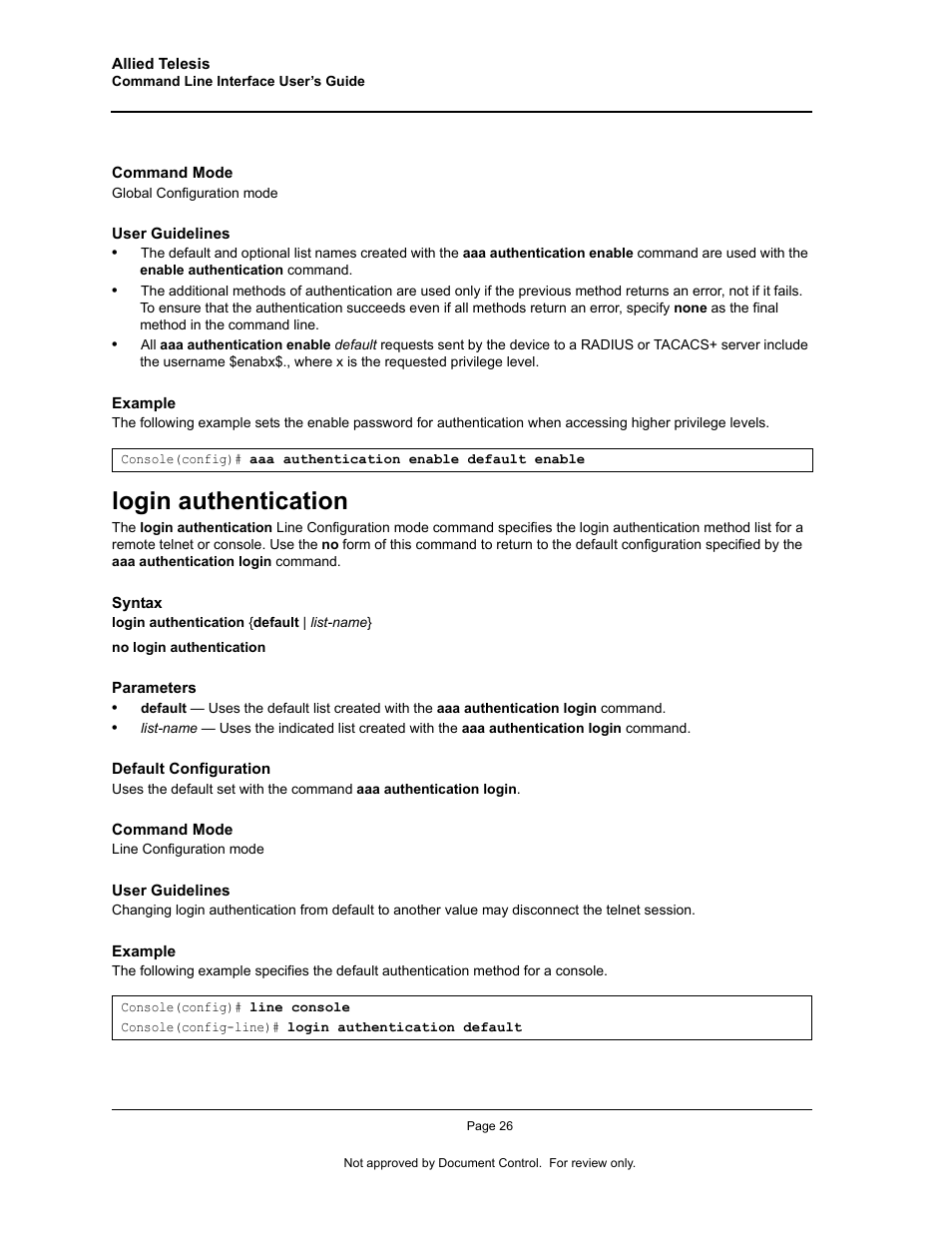 Login authentication | Allied Telesis AT-S95 CLI User Manual | Page 38 / 348