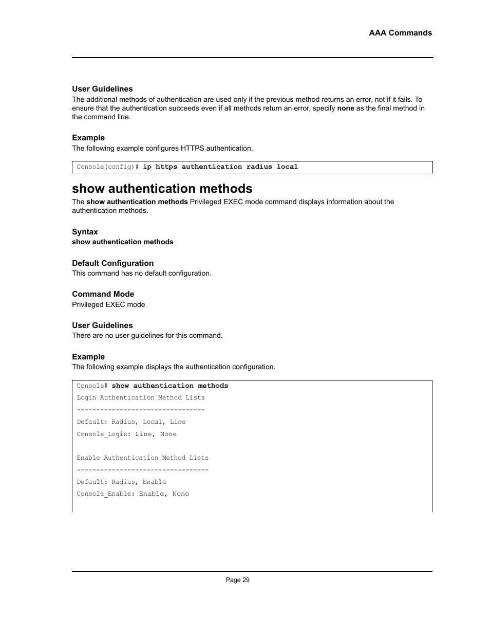 Show authentication methods | Allied Telesis AT-S95 CLI User Manual | Page 41 / 348