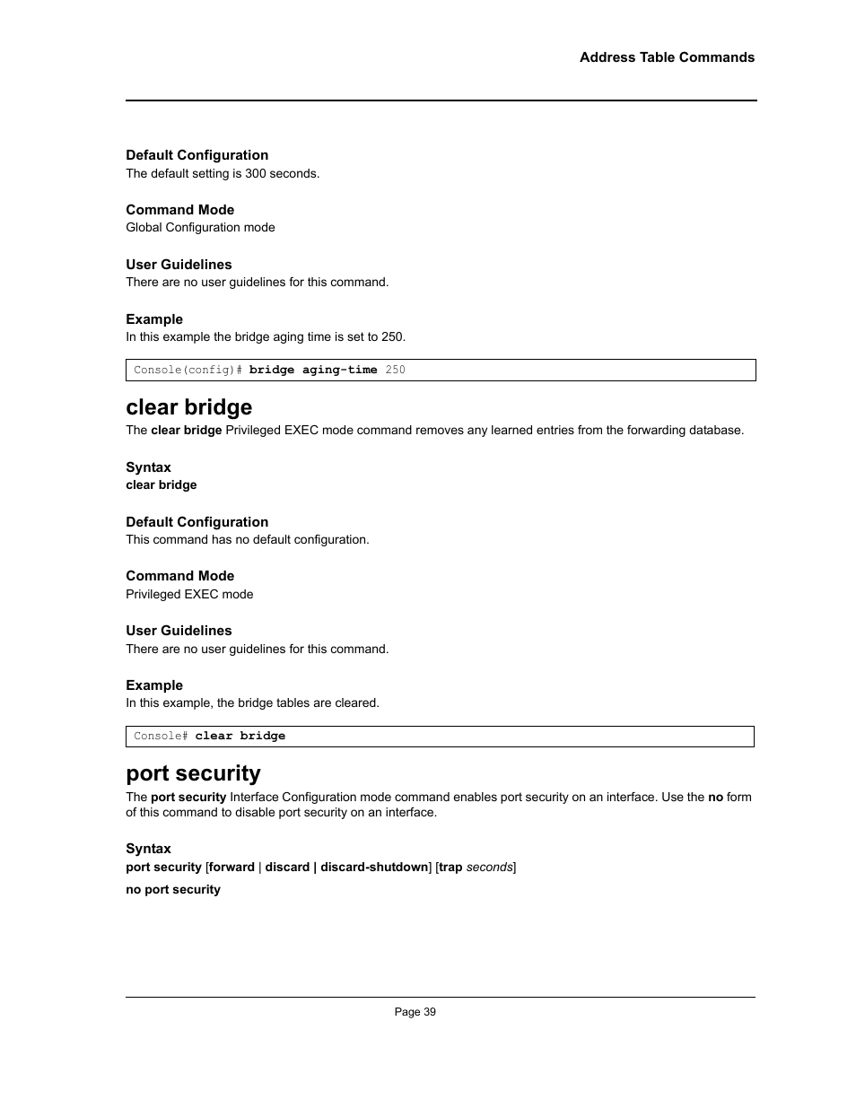 Clear bridge, Port security, Clear bridge port security | Allied Telesis AT-S95 CLI User Manual | Page 51 / 348