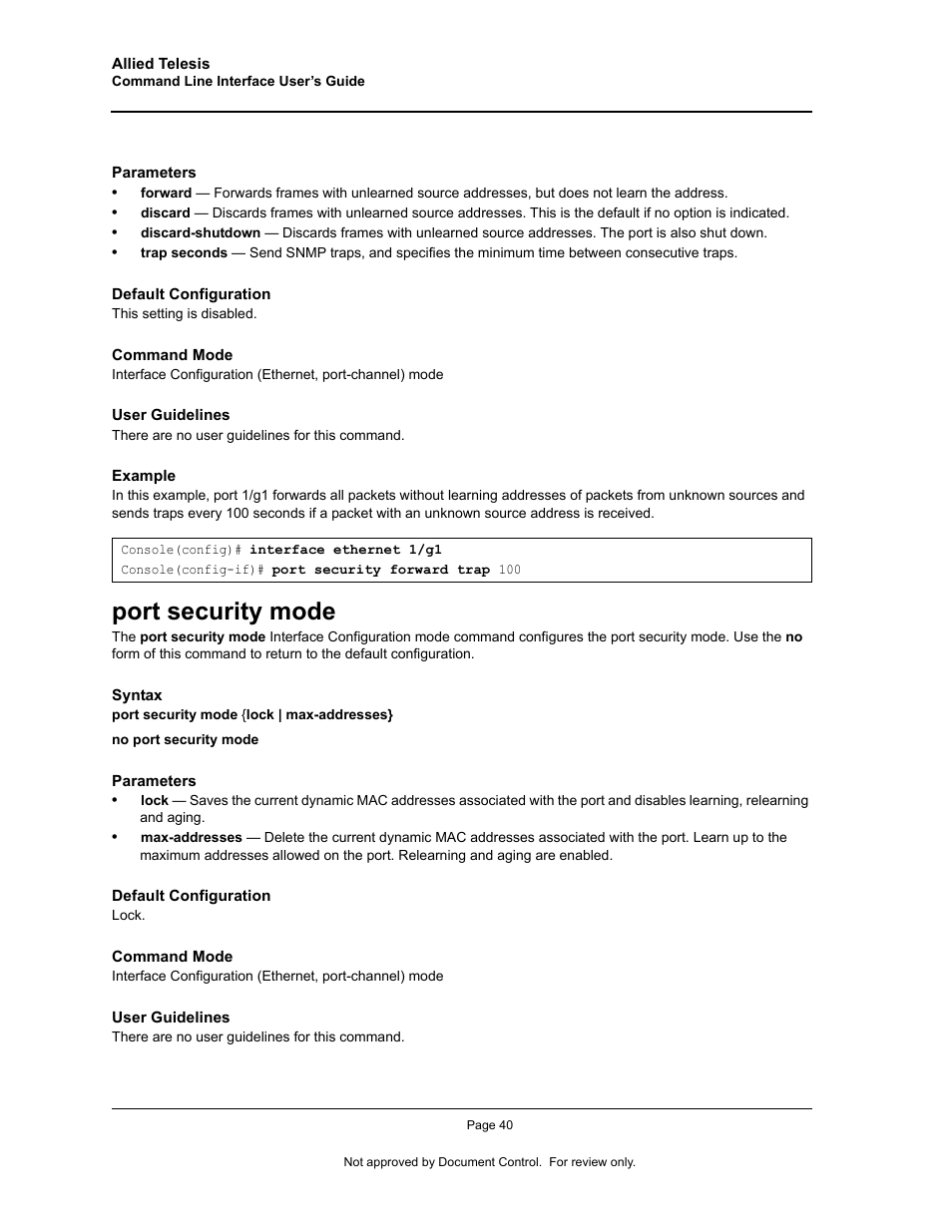 Port security mode | Allied Telesis AT-S95 CLI User Manual | Page 52 / 348
